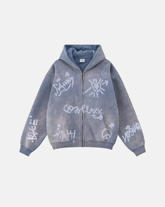 INFLATION Graffiti Washed Zip Up Hoodies