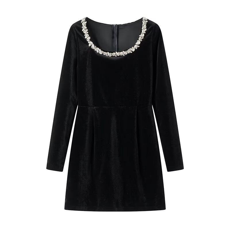 🎅Weihnachts-Specials🎁Elegantes Langarmkleid mit eckigem Ausschnitt