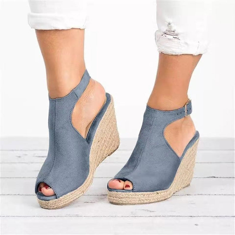 Damen-Sandalen mit Knöchelriemen und Keilabsatz