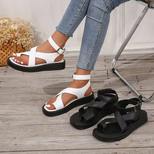 Damen-Sandalen mit Kreuzriemen und verstellbarer Knöchelschnalle