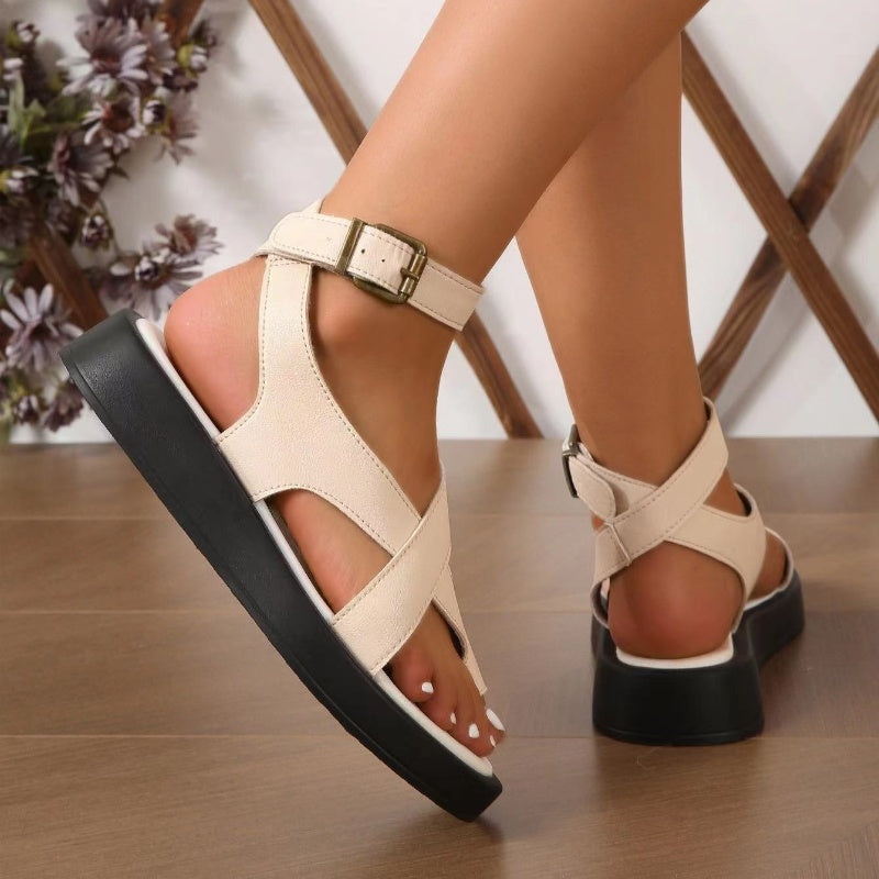 Damen-Sandalen mit Kreuzriemen und verstellbarer Knöchelschnalle