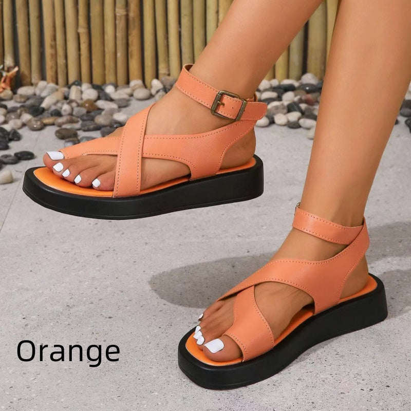 Damen-Sandalen mit Kreuzriemen und verstellbarer Knöchelschnalle