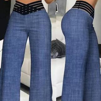 Lässige Damenhose mit weitem Bein und hoher Taille