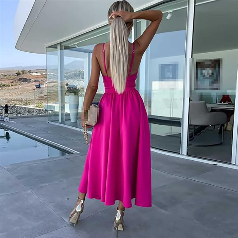 Damen Spaghettiträger Kleid mit hohem Schlitz