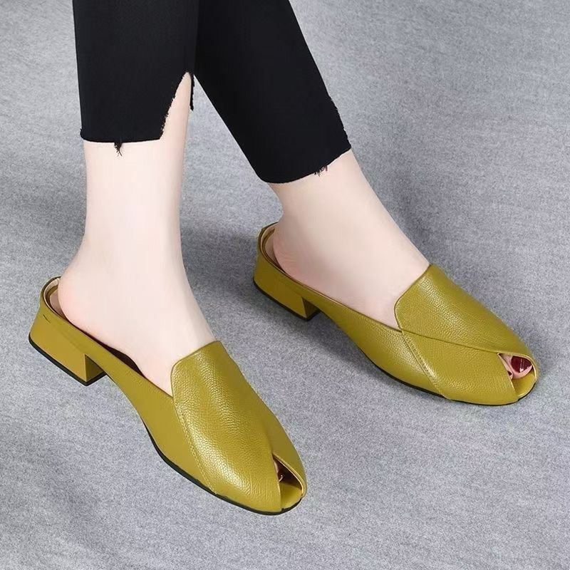 Damen-Sandalen mit niedrigem Absatz und Peep-Toe-Schnalle