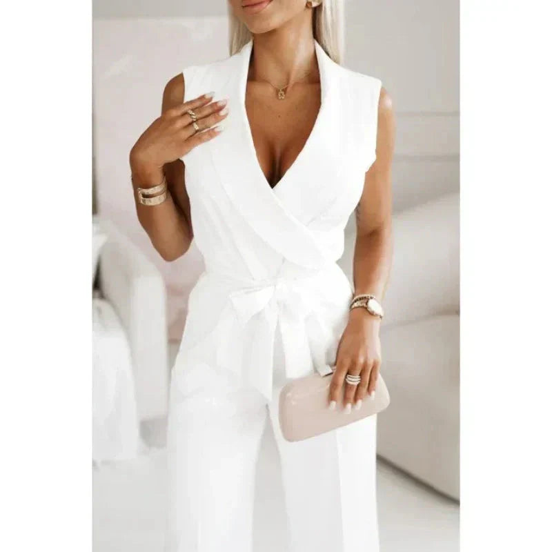 ☀️Frauen ärmelloser V-Ausschnitt Solid Jumpsuit🕊️