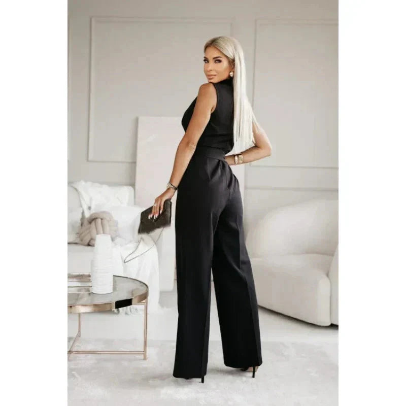 ☀️Frauen ärmelloser V-Ausschnitt Solid Jumpsuit🕊️