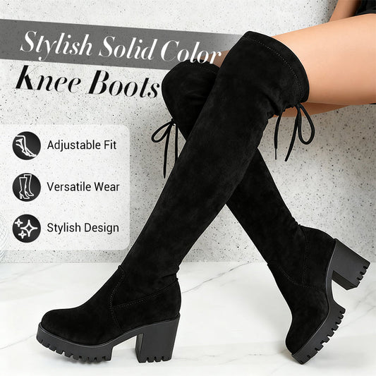 Modische einfarbige Damen-Kniehohe Stiefel