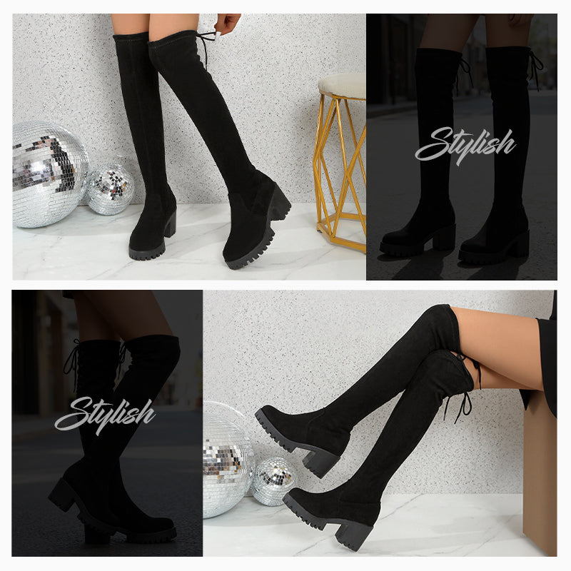 Modische einfarbige Damen-Kniehohe Stiefel