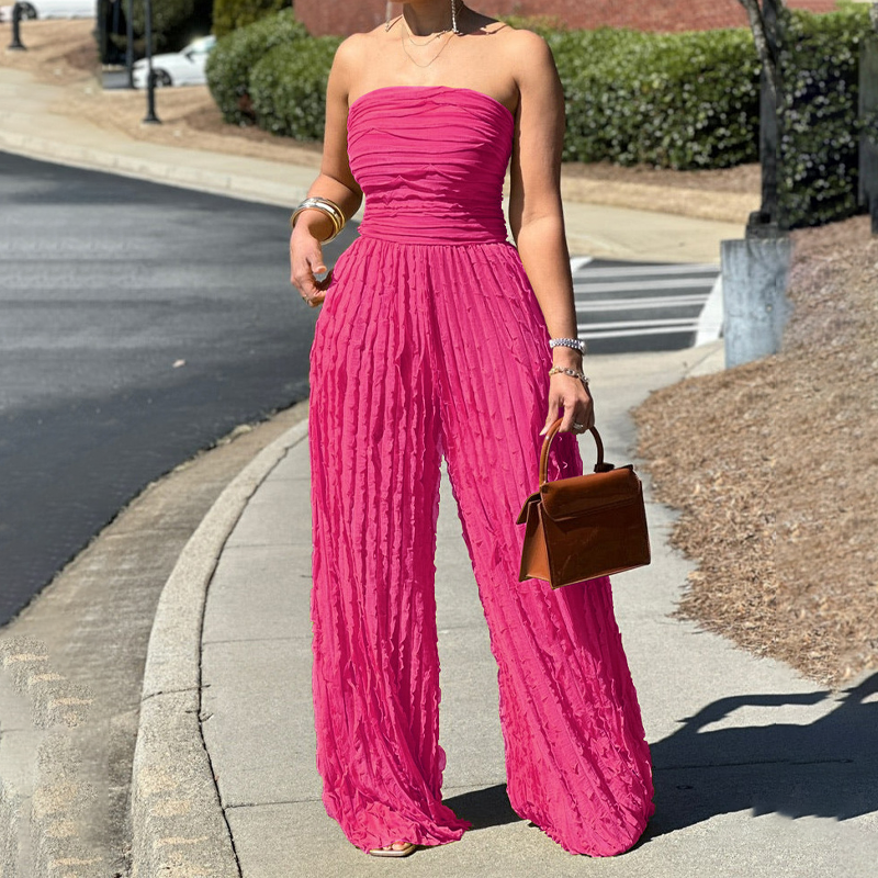 Strapless Crinkle Wide-Leg Jumpsuit