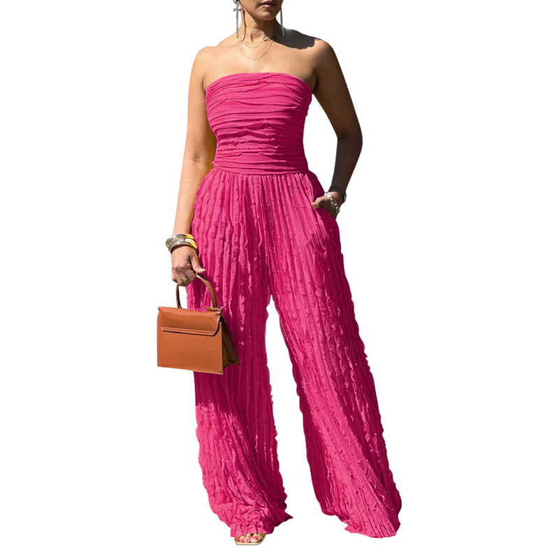 Strapless Crinkle Wide-Leg Jumpsuit