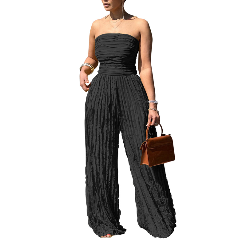 Strapless Crinkle Wide-Leg Jumpsuit