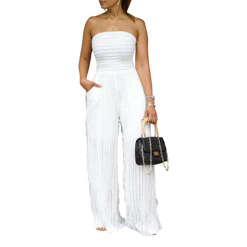 Strapless Crinkle Wide-Leg Jumpsuit