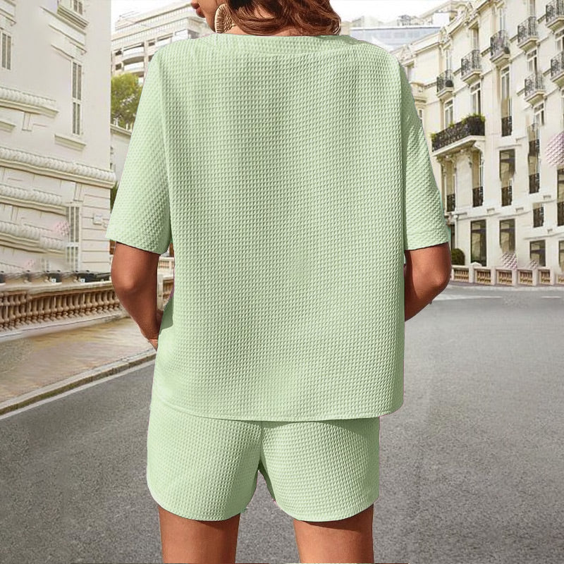 Damen lässiges zweiteiliges Set aus Waffelstrick